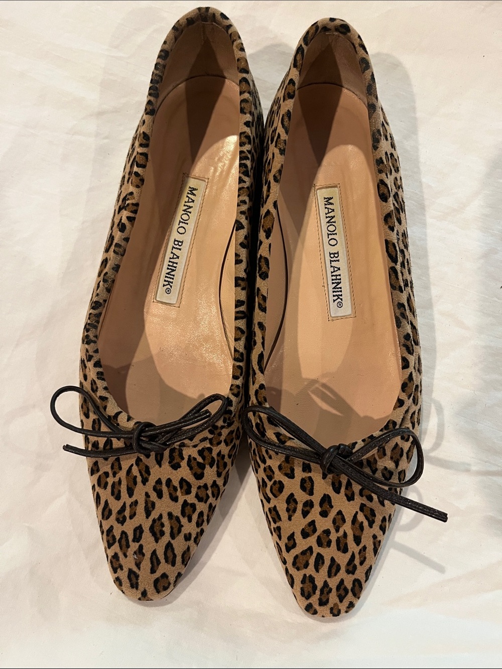 Manolo Blahnik Leopard-Print Pointed-Toe Flats in Tan and Black